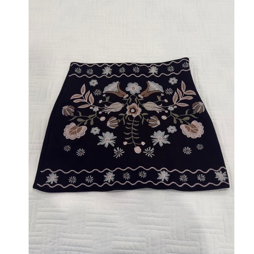 Dee Elly Black Embroidered Floral Mini Skirt Size L Boho A-Line BMDW315DIMK - Picture 2 of 8